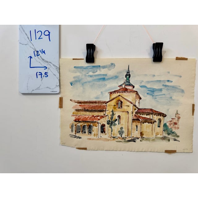 Henry Emil Salloch Original Watercolor on Paper Church of San MIllán, 1971. For Sale In Atlanta - Image 6 of 6