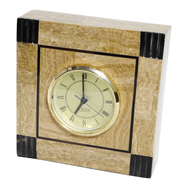 1990s Vintage Oggetti Retro Art Deco Design Marble Desk Clock For Sale