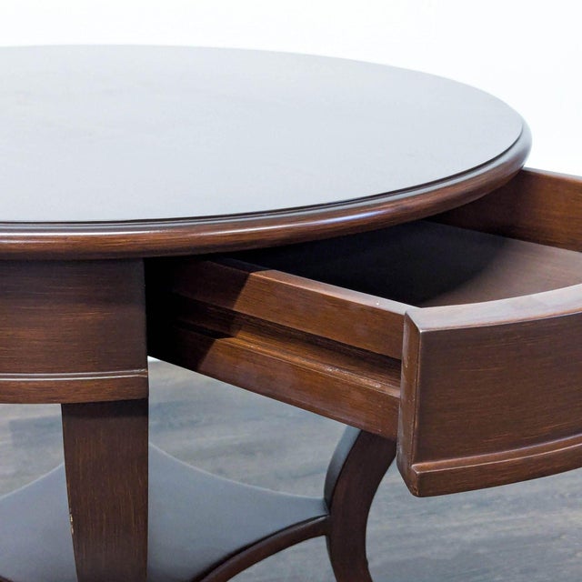 Wood One Drawer Drum Table With Shelf For Sale - Image 7 of 10