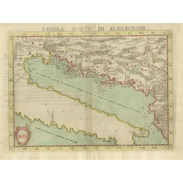Antique Map of the Balkans with Coat of Arms, 1561 For Sale - Image 3 of 6