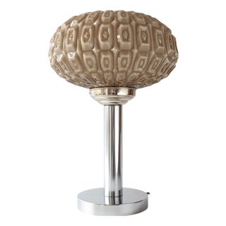 Art Deco Portuguese Table Lamp with Gray Opaline Shade, 1940s For Sale