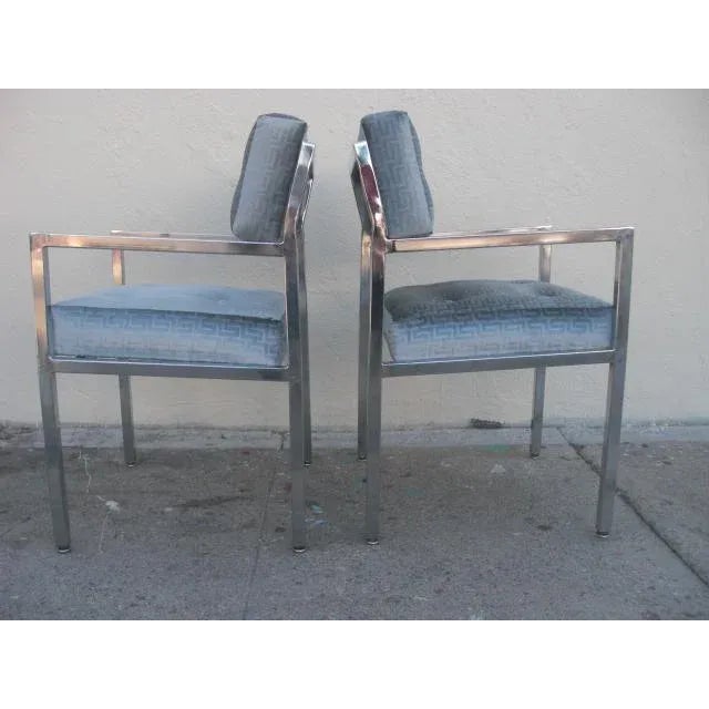 Metal 1970s Modern Chrome Armchairs in Greek Key Velvet Upholstery - a Pair For Sale - Image 7 of 13