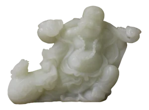Chinese Oriental White Stone Carved Happy Buddha Statue Figure