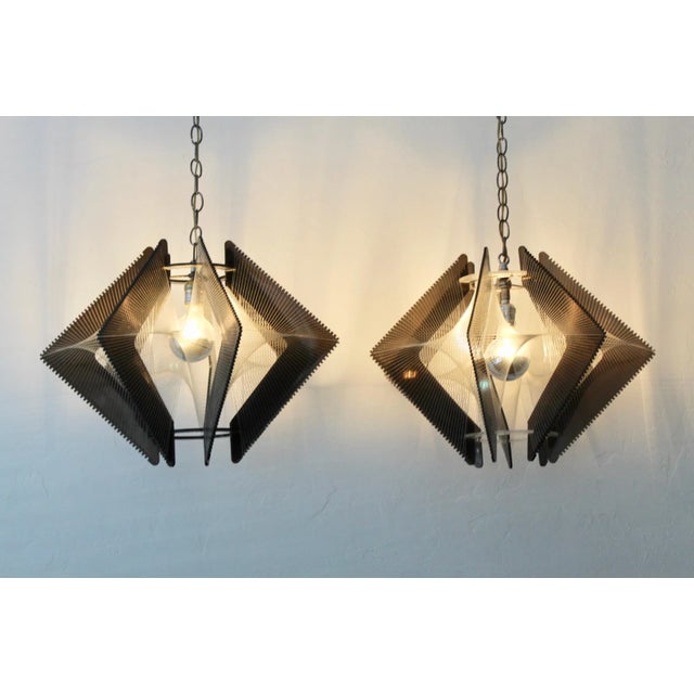1970s Paul Secon for Sampex Style Lucite and Nylon Pendent Lamps-A Pair For Sale In Miami - Image 6 of 12