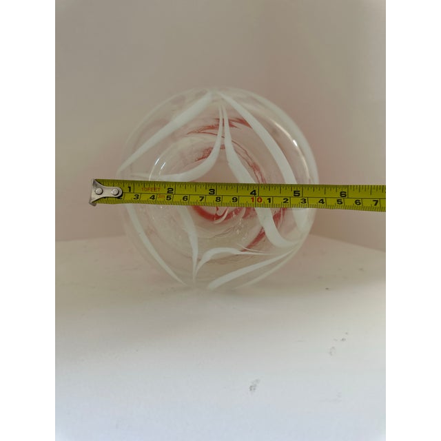 Red Vintage Hand-Blown Italian Art Glass Vase, Red & White Swirl For Sale - Image 8 of 9