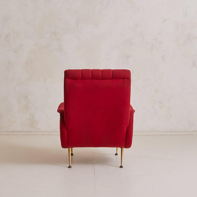 Italian Red Channeled Armchair with Brass Legs, 1950s - 4 Available For Sale In Chicago - Image 6 of 11
