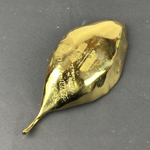 Contemporary 1940's Virginia Metalcrafters Solid Brass Hydrangea Leaf Sculpture Tray Dish For Sale - Image 3 of 7