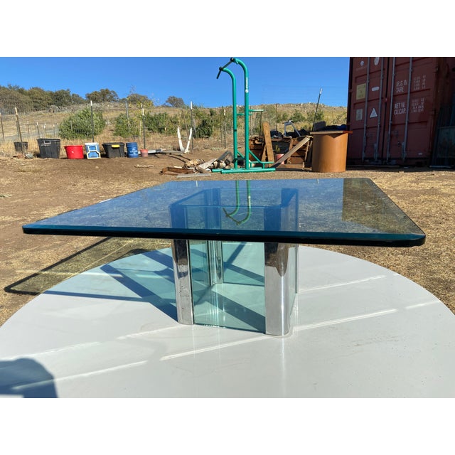 Glass Vintage Mid Century Modern Leon Rosen for Pace Collection Chrome Glass Coffee Table Unmarked For Sale - Image 7 of 18