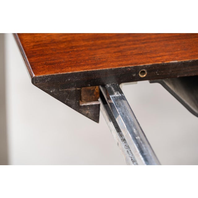 Extendable Dining Table in Stainless Steel and Walnut, 1970s For Sale - Image 6 of 13