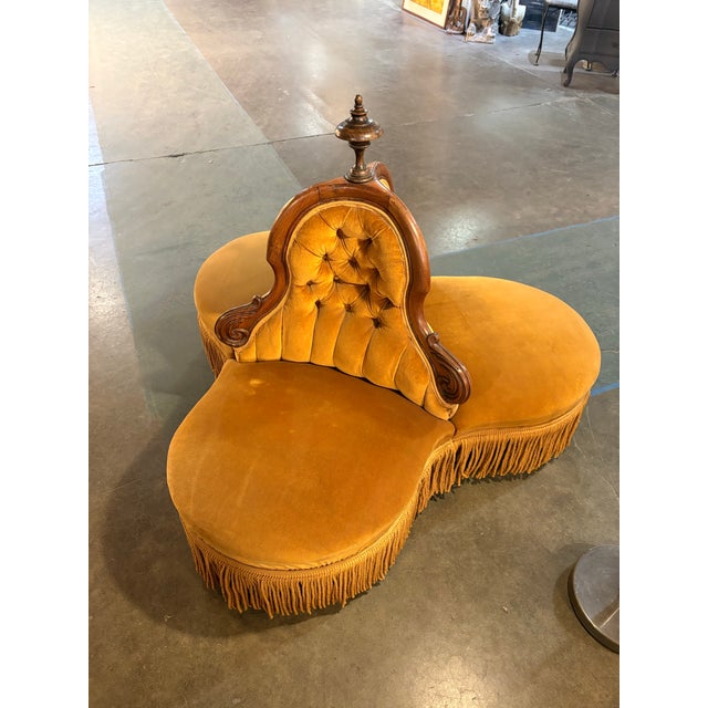 Victorian 19th C Tufted Velvet Victorian Lobby 3 Seat Chair/Settee For Sale - Image 3 of 10