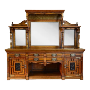 1890s English Victorian Mirrored Walnut Sideboard