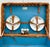 Brown Vintage English Sirram Wicker Picnic Hamper Suitcase With Blue Interior & Plates For Sale - Image 8 of 14