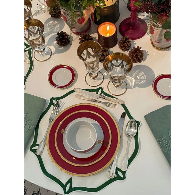 Contemporary OLIMPIA Blood Orange Embroidered Linen Placemat from Los Encajeros For Sale - Image 3 of 4