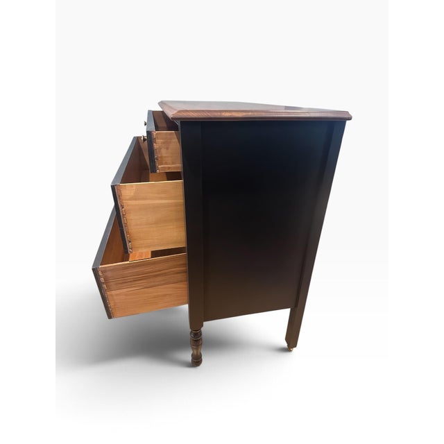Wood Restored 19th-Century American Empire Revival 3-Drawer Chest in Carbon Black & Walnut For Sale - Image 7 of 12