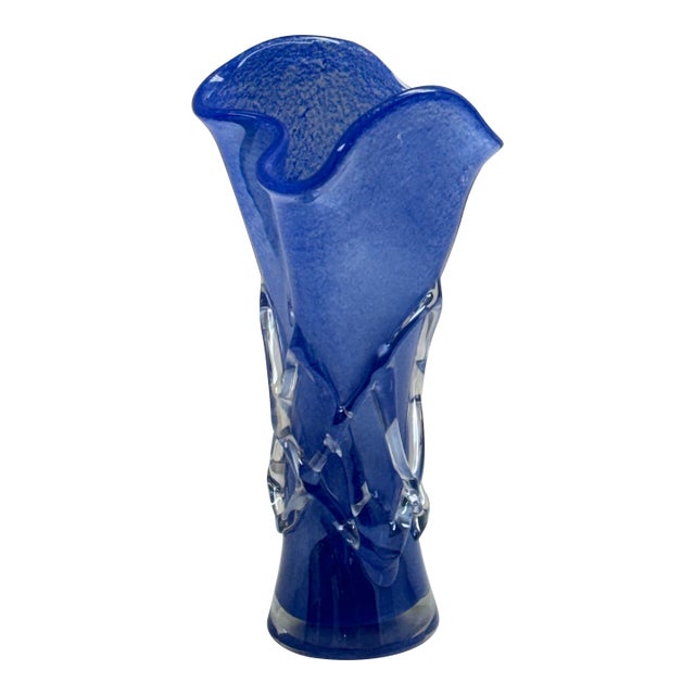 Handblown Cobalt Blue Art Glass Vase, Vintage For Sale