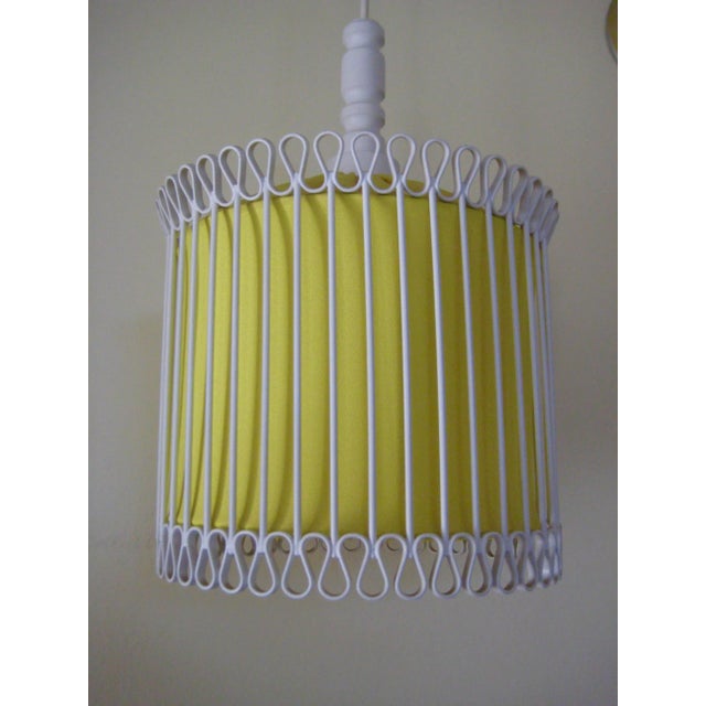 Mid-Century Modern White and Yellow Iron Chandelier For Sale - Image 11 of 11