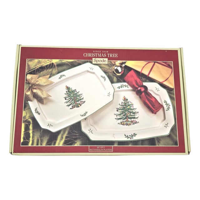 Spode “Christmas Tree” Holiday Rectangular Platters – Set of 2, S3324 For Sale