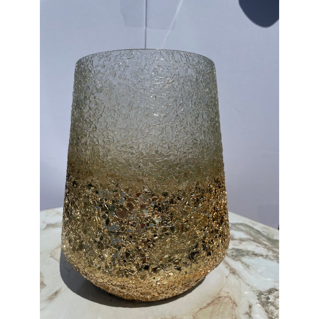 Vintage Gold Flake Style Chipped Glass Vase Hollywood Shabby Chic For Sale - Image 4 of 4