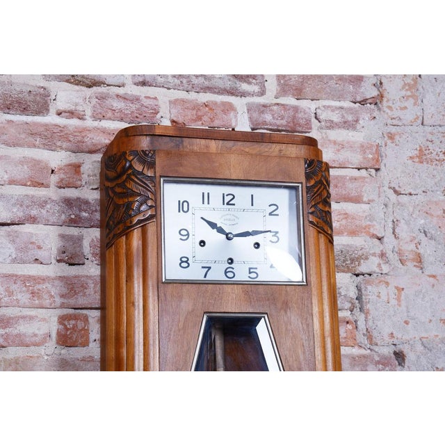 Art Deco Wall Clock in Walnut attributed to Angelus, France, 1930s For Sale - Image 3 of 18