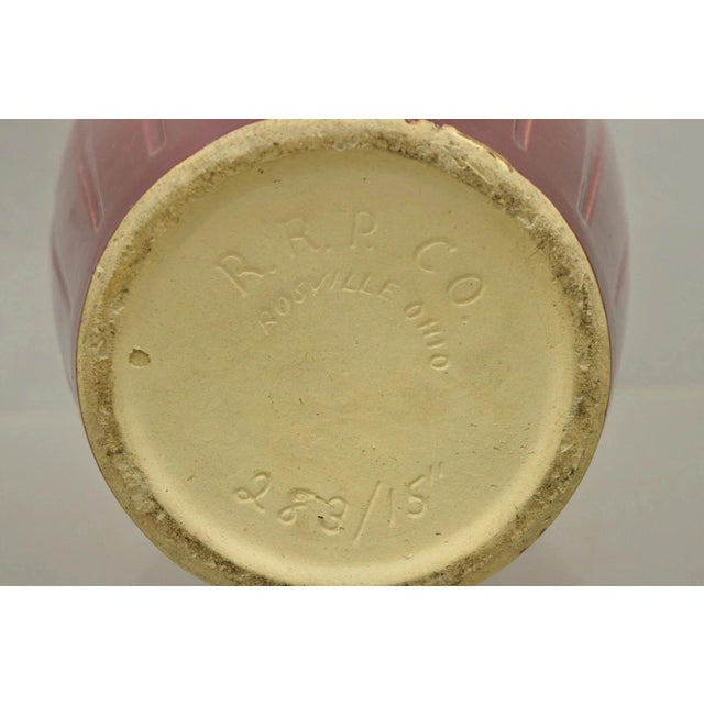 Red Antique r.r.p Co Roseville, Oh Red Stoneware Twin Handle 14" Red Jug Vase Vessel For Sale - Image 8 of 10