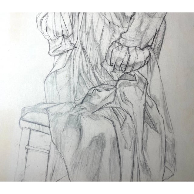 Antique White Original 1949 Vintage E. Meyer Dress Clothing Study Pencil Drawing Illustration For Sale - Image 8 of 16