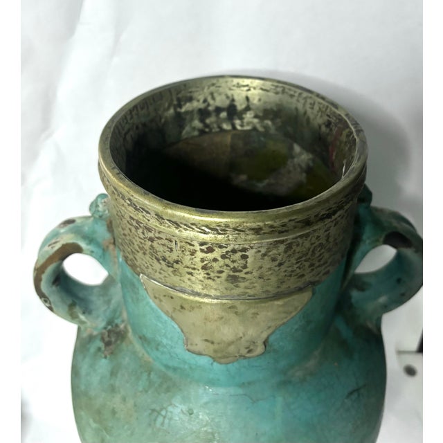 Late 19th Century Late 19th-Century Chinese Turquoise-Glazed Wine Jar With Metal Repair For Sale - Image 5 of 6