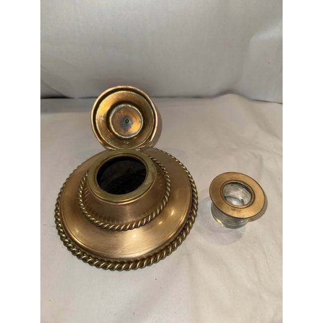 French 19th Century French Brass & Bronze Art Nouveau Inkwell With Art Glass Marble Top For Sale - Image 3 of 11