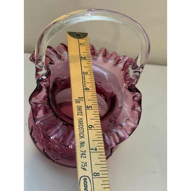 Art Deco 1980s Fenton Art Glass Country Cranberry Purple Basket With Grapes and Leaves For Sale - Image 3 of 12