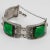 French Designer Willy Silvered Bronze and Green Glass Link Bracelet For Sale - Image 4 of 8