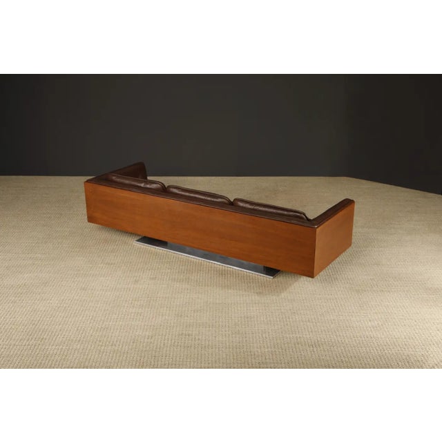 Wood Warren Platner Walnut and Leather Floating Case Sofa for Lehigh Leopold, C. 1970 For Sale - Image 7 of 17