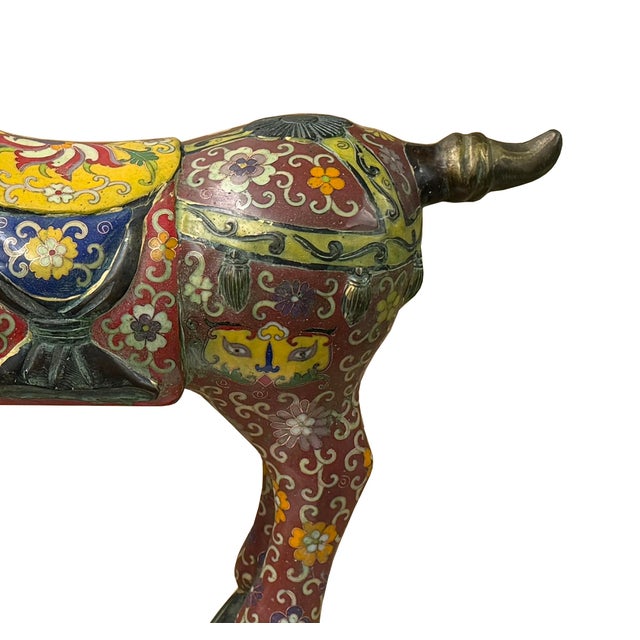 Vintage Oriental Chinese Reddish Maroon Cloisonne Metal Horse Figure A For Sale - Image 9 of 16