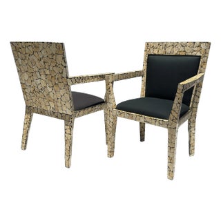 1980s Pair of Tessellated Stone Armchairs in the Style of Karl Springer For Sale