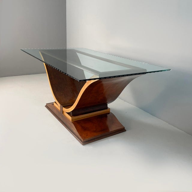 Art Deco Italian Rectangular Dining Table in Wood and Glass, 1930s For Sale - Image 3 of 18