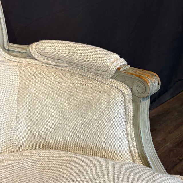 Mid 19th Century Antique French Louis XVI Carved and Painted Bergère Armchairs -a Pair For Sale - Image 5 of 12