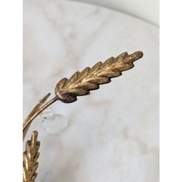 Vintage Italian Gilt Tole 2 Arm Wheat Candle Sconce With Glass Prisms For Sale In Chicago - Image 6 of 7