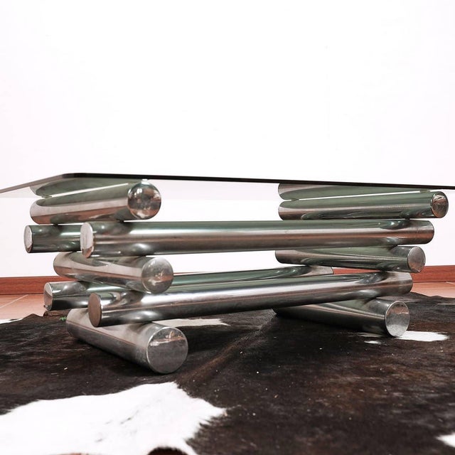 Vintage Coffee Table in Glass and Chrome Metal, 1970s For Sale - Image 4 of 7