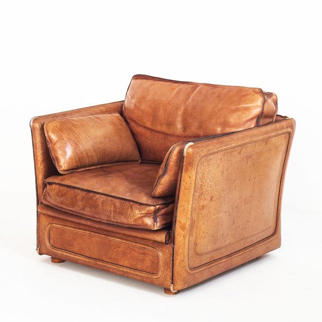 1980s Vintage Camel Buffalo Leather Club Chair from Roche Bobois, France, 1980s For Sale - Image 5 of 18