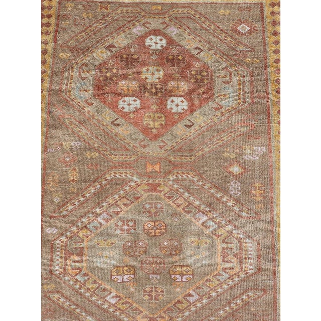 Textile Vintage Turkish Oushak Runner With Tribal Medallions in Brown's, Yellow, and Red 2'11 X 10'11 For Sale - Image 7 of 10