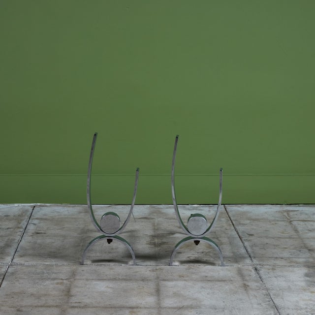 Mid-Century Modern Donald Deskey Style Nickel Plated Andirons For Sale - Image 3 of 12