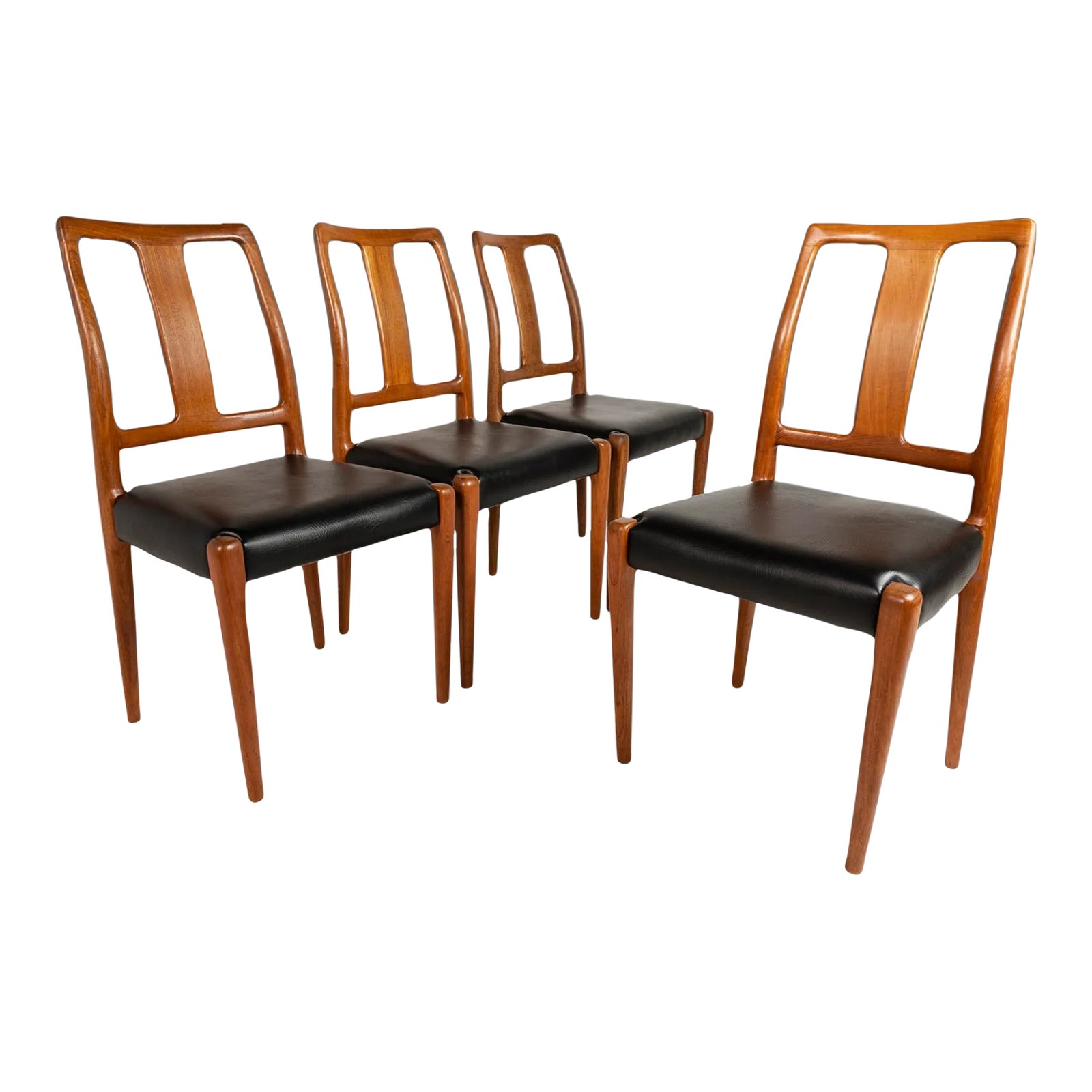 Circa 1970s DScan Black Vinyl Upholstered Teak Dining Chairs Set of 4 Chairish
