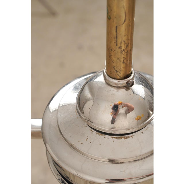 Mid 20th Century Mid 20th Century Traditional Brass & Nickel 4 Arm Glass Shades Pole Chandelier For Sale - Image 5 of 12