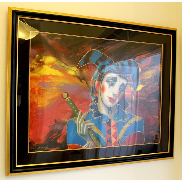 Mid-Century Modern Oleg Zhivetin "Blue Clown" Hand-Signed & Numbered Limited Edition Giclée Framed Artwork – 51" X 41" For Sale - Image 3 of 12