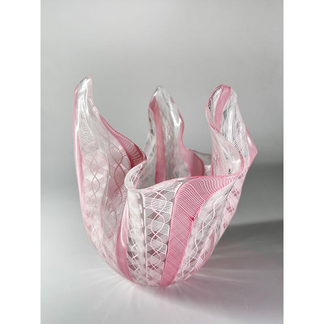 Splendid Fazzoletto (Handkerchief) vase by Fulvio Bianconi for Venini, Murano glass with zanfirico reticello rods, Italy...