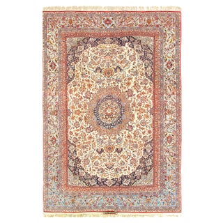 1960s Persian Pasargad Fine Isfahan Handmade Silk & Korker Wool Rug - 7'3" X 10'8" For Sale