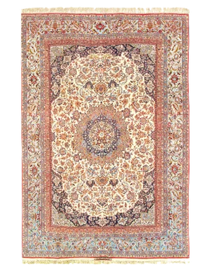 1960s Persian Pasargad Fine Isfahan Handmade Silk & Korker Wool Rug - 7'3" X 10'8"