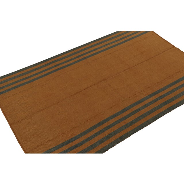 Contemporary Rug & Kilim’s Textural Modern Kilim in Orange With Blue Stripes For Sale - Image 3 of 8