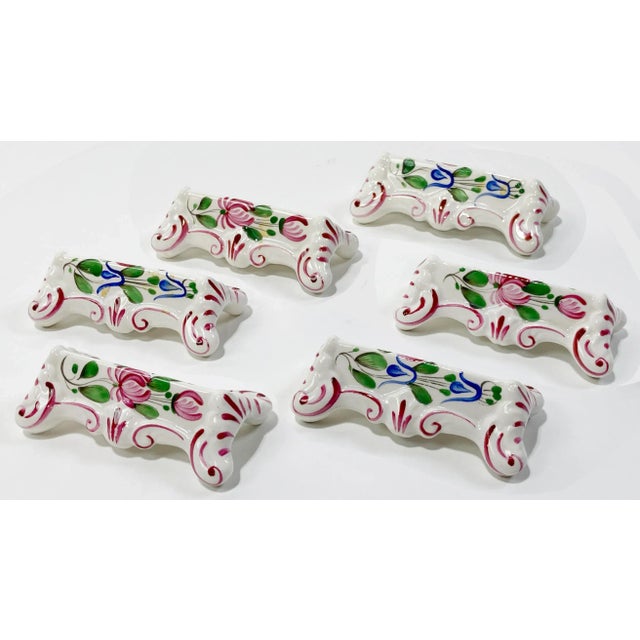 Antique French Porcelain Hand-Painted Knife Rests, Set of 6 For Sale - Image 12 of 12