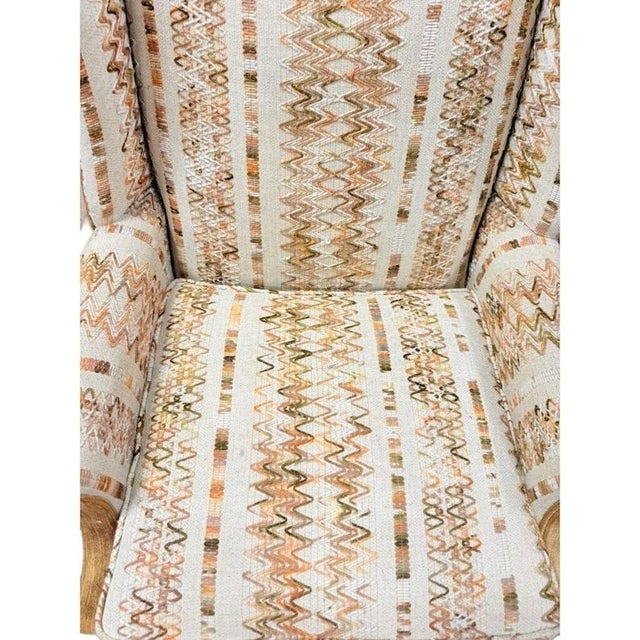 Accent Chair Wing Back Velvet Jacquard Stripe Stuart Funiture Company Asheboro Nc. Retro Kitsch Statement Piece Living Room Office For Sale - Image 10 of 12