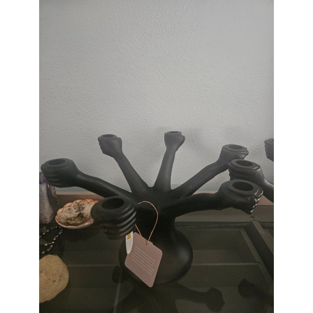 Postmodern Surrealist Hand-Carved Black Mango Wood 'Hands of Eve' Candelabras - A Pair" For Sale In New Orleans - Image 6 of 7