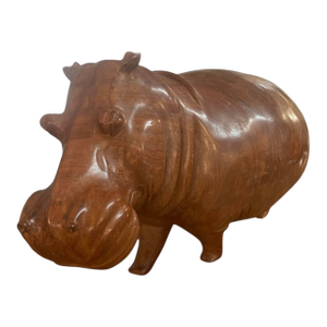 Hand-Carved Monumental Solid Wood Hippopotamus Sculpture